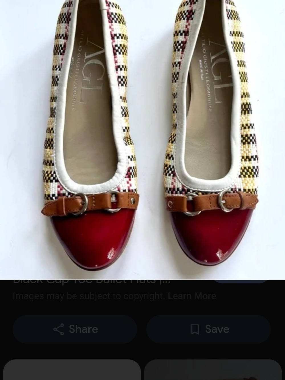 AGL Red Cap-Toe Woven Ballet Flats with Tan Buckle